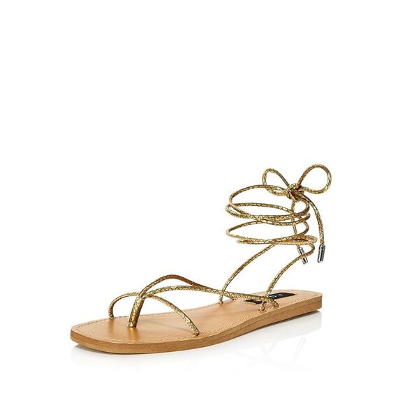 AQUA Womens Gold Snakeskin Strappy Zina Open Toe Lace-Up Gladiator Sandles 7 M - Picture 1 of 4